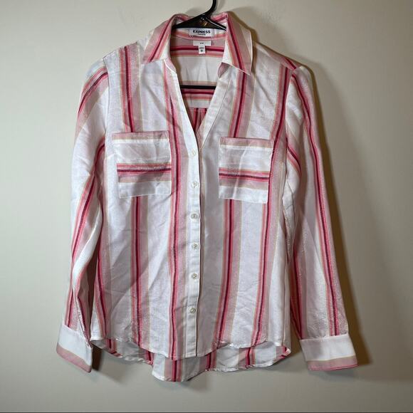 Express Pink & White Stripe Button Down Top Size XS - Picture 1 of 12